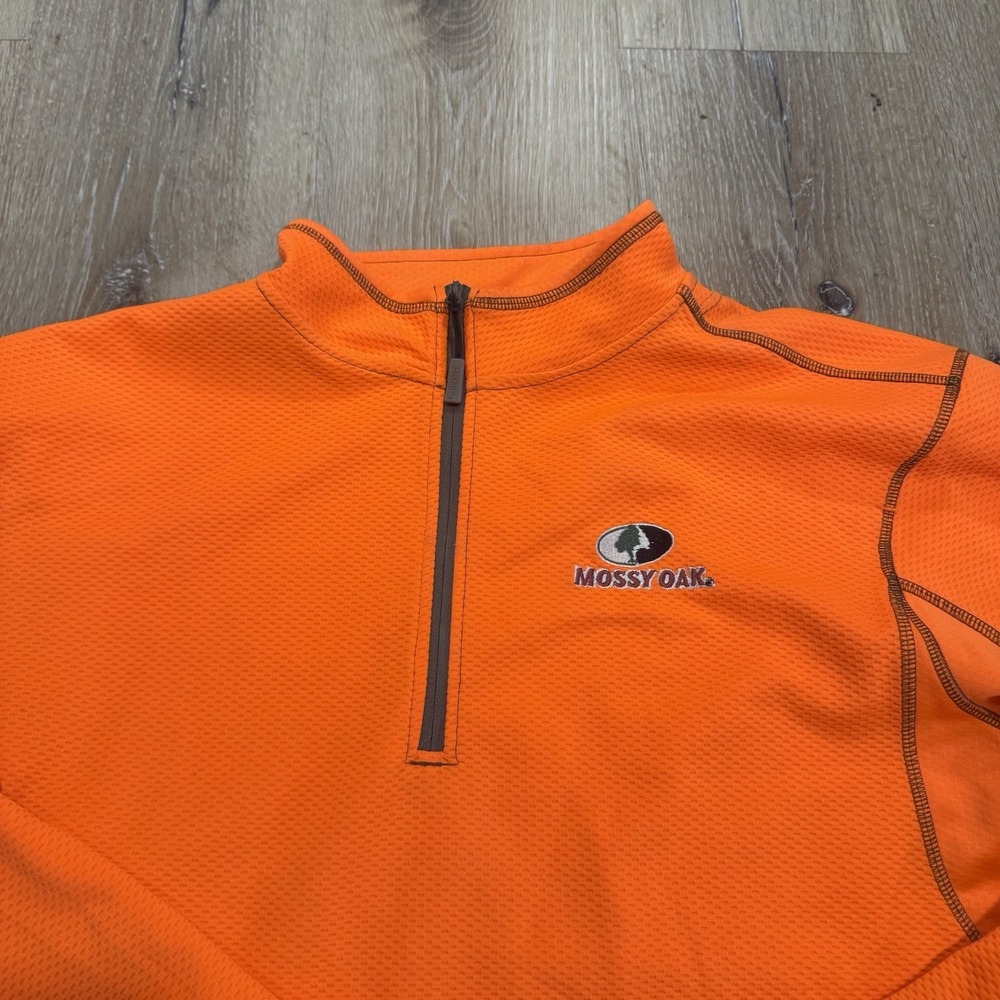 Mossy Oak Neon Orange Quarter Zip Pullover Sweater Men XL Trap Y2K Hunting Trend - Picture 4 of 12